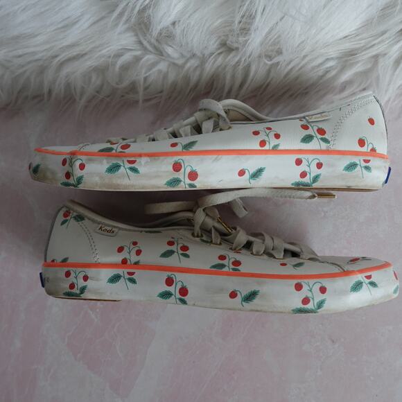 Keds x Rifle Paper Co. Kickstart Leather White Red Strawberry Low Top Sneakers - Picture 3 of 15